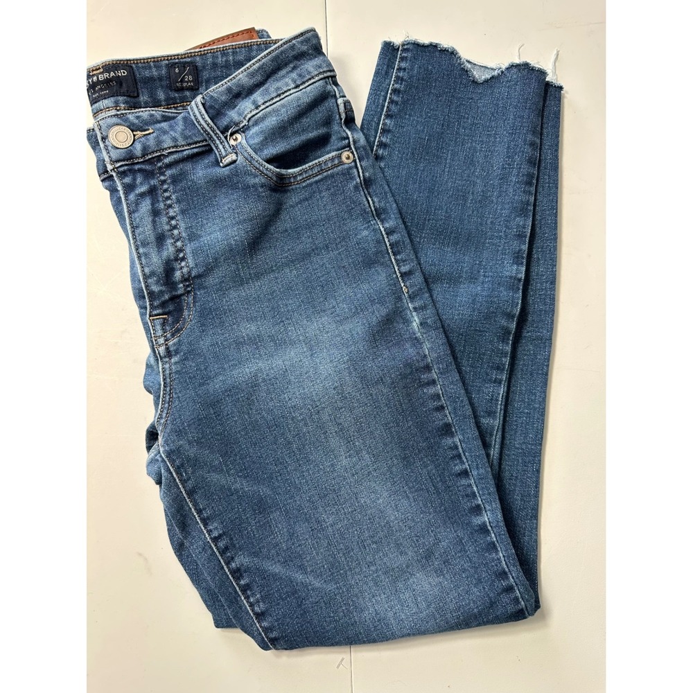 Lucky Brand Hayden Mid Rise Skinny Jeans Blue Raw Hem Size 6 28 Regular